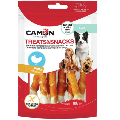 Recompensa pentru caini Camon CAM-AE016 Oase cu fasii carne pui 80g